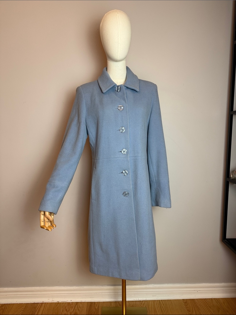 ✨Vintage 90s Minimalist Light Blue Virgin Wool Mid-Length Coat✨